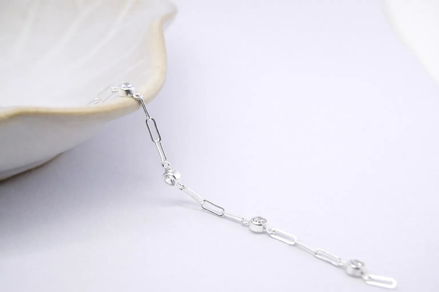 Dainty Sterling Silver Paperclip Chain with Charms