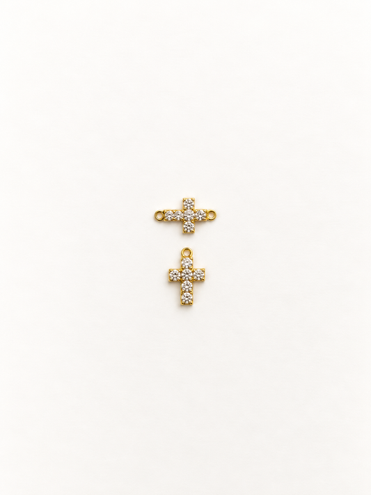 Small 14K Gold Filled Pave CZ Cross Charm & Connector