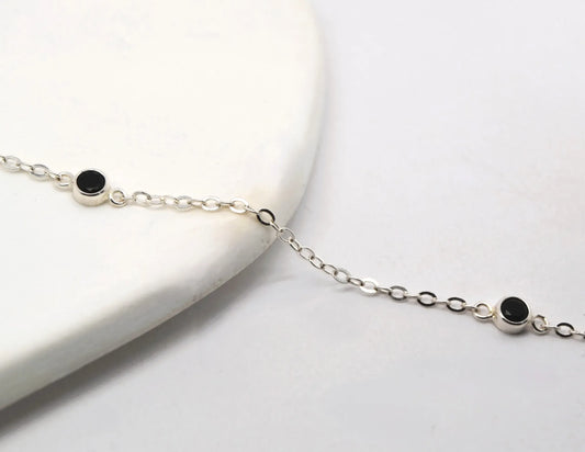Silver Chain with Black Stones